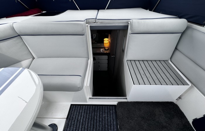 Sunseeker 36 Repello. Silver Sovereign. Cockpit looking into Aft Cabin